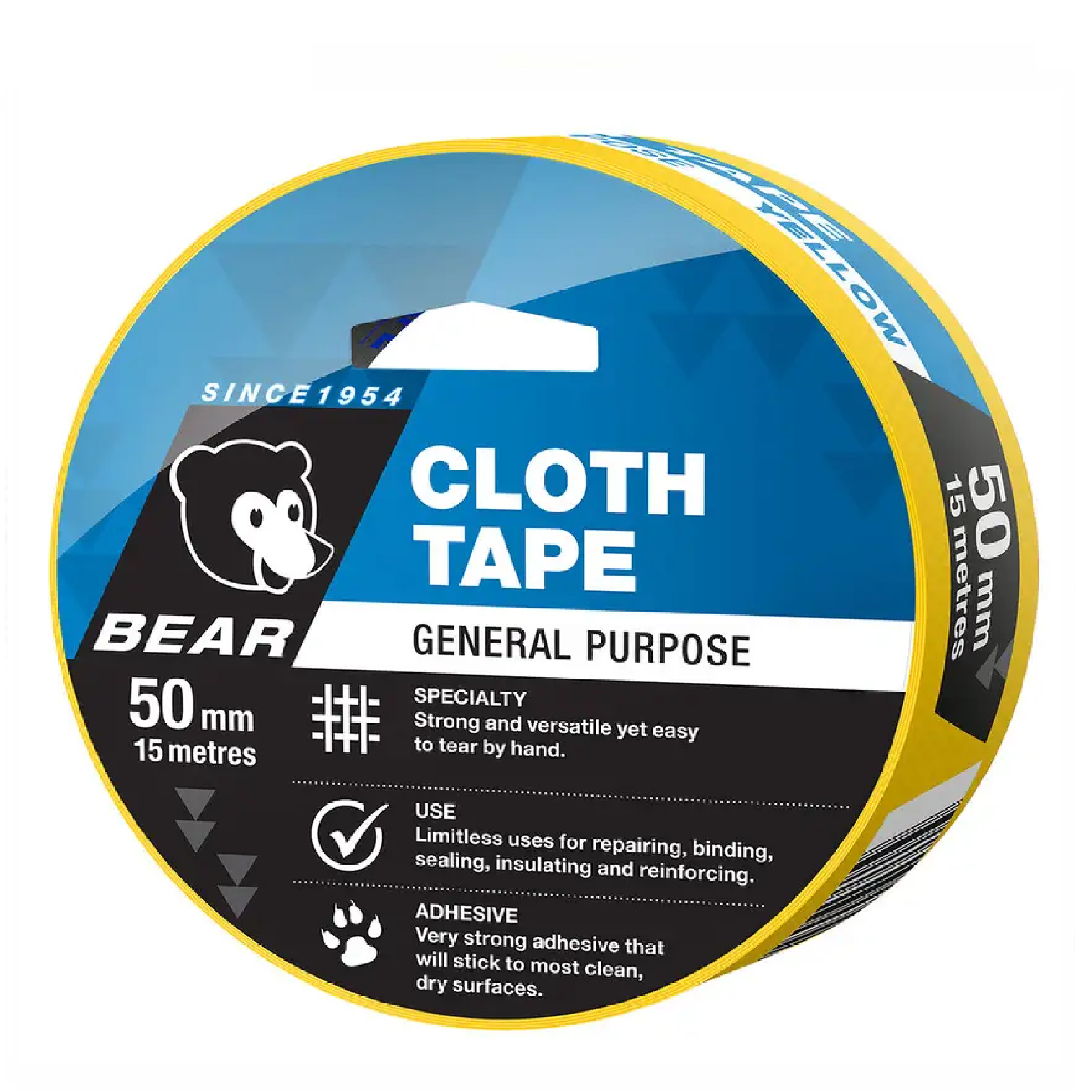 BEAR General Purpose YELLOW Cloth Tape 50MM X 15M